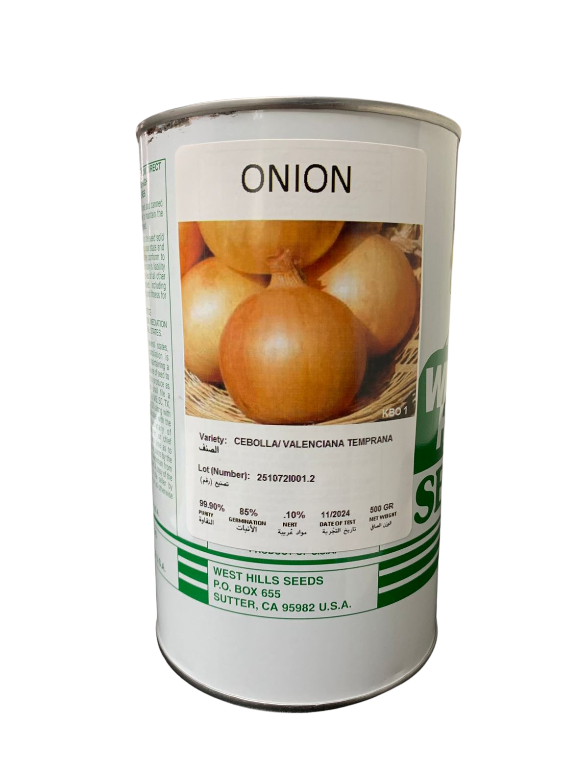 SEMILLA CEBOLLA VALENCIANA 500GR WEST HILLS