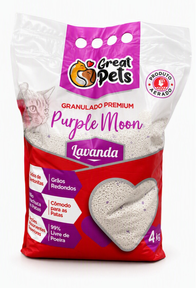 GRANULADO HIGIENICO P/GATO GREAT PETS 4KG PURPLE MOON LAVAND