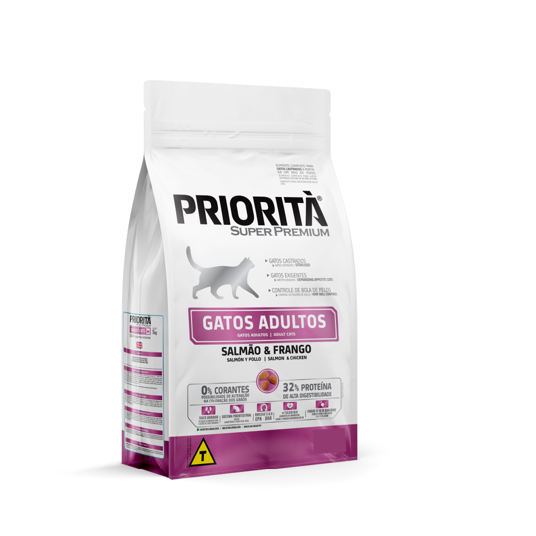 BALANCEADO PRIORITA SUPER PREMIUM GATO ADULTO CASTRADO 32% 1KG SALMON Y POLLO