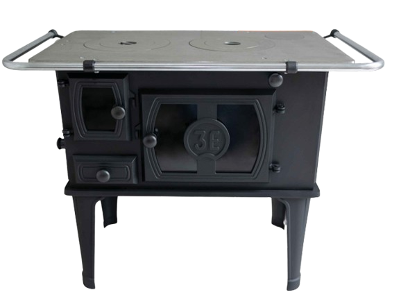 COCINA LEÑA 3E HIERRO Nº02 DERECHO C/ PUERTA DE VIDRIO