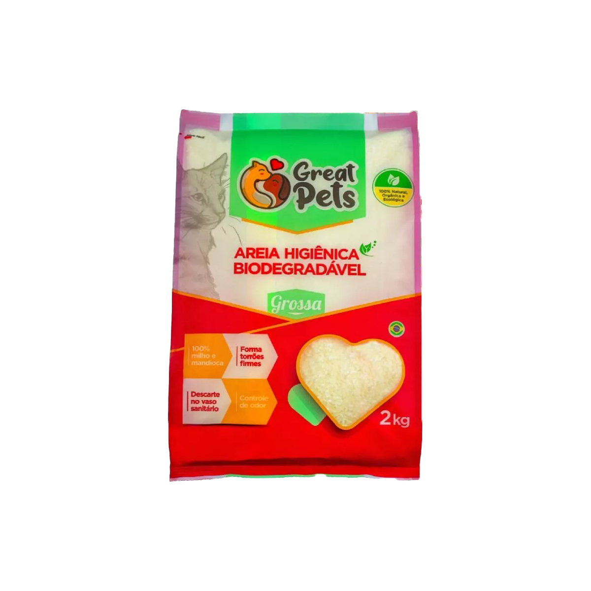 ARENA PARA GATOS HIGIENICA BIODEGRADABLE GREAT PETS GRUESA 2KG