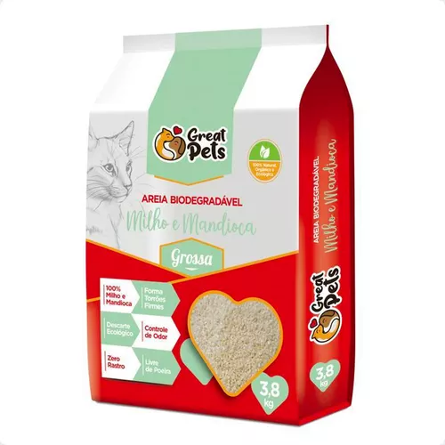 ARENA PARA GATOS HIGIENICA BIODEGRADABLE GREAT PETS GRUESA 3.8KG 