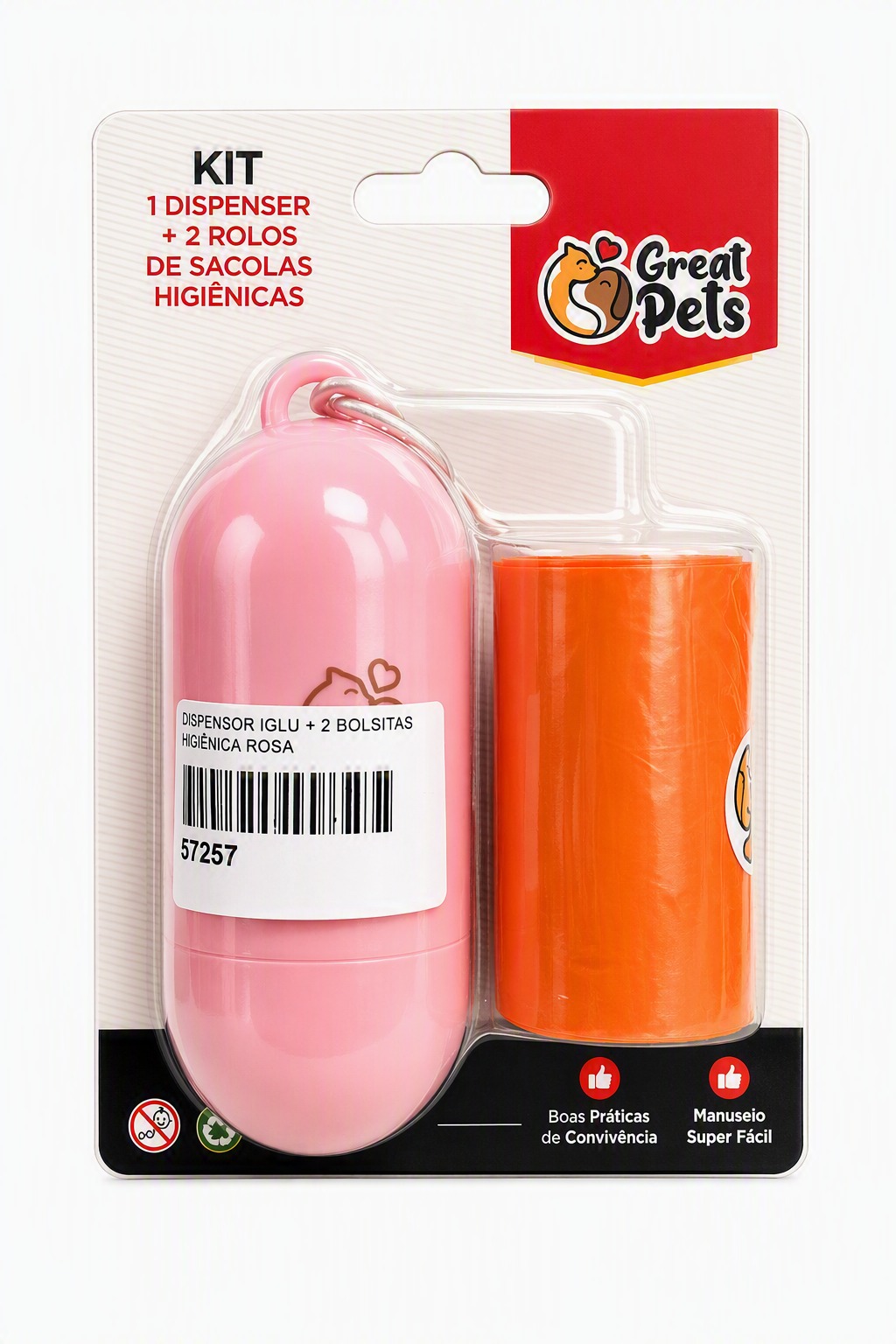 DISPENSOR IGLU + 2 BOLSITAS HIGIENICA ROSA
